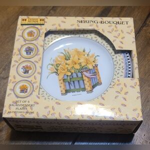 Sakura Debbie Mumm Spring Bouquet Dessert/Salad Plates Set of 4 Vintage 1999 NEW